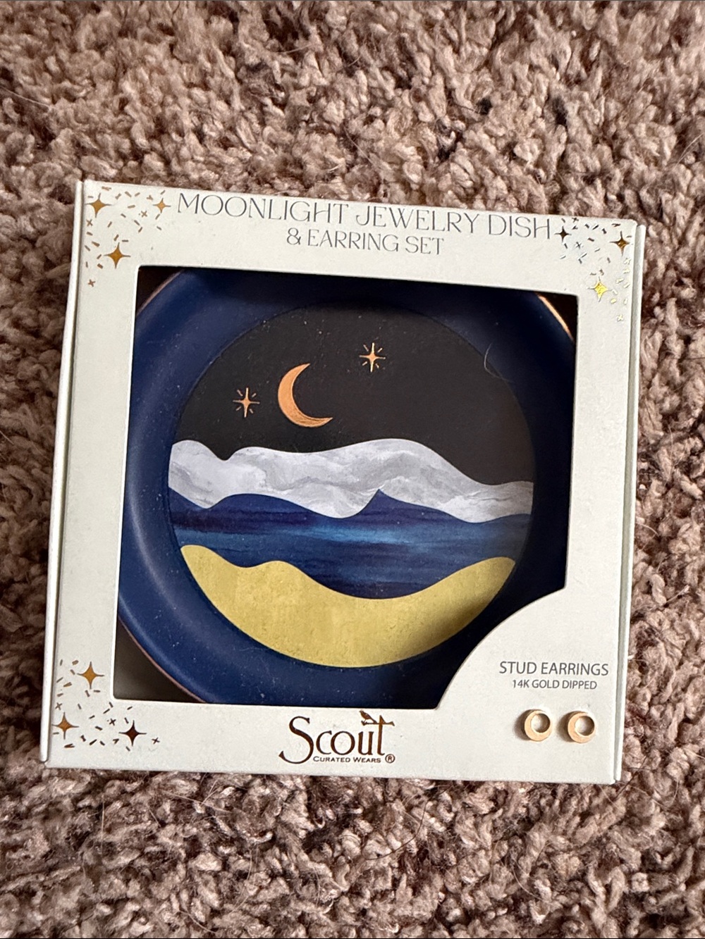 Scout Moonlight Jewelry Dish & Stud Earrings in Navy Blue and Gold